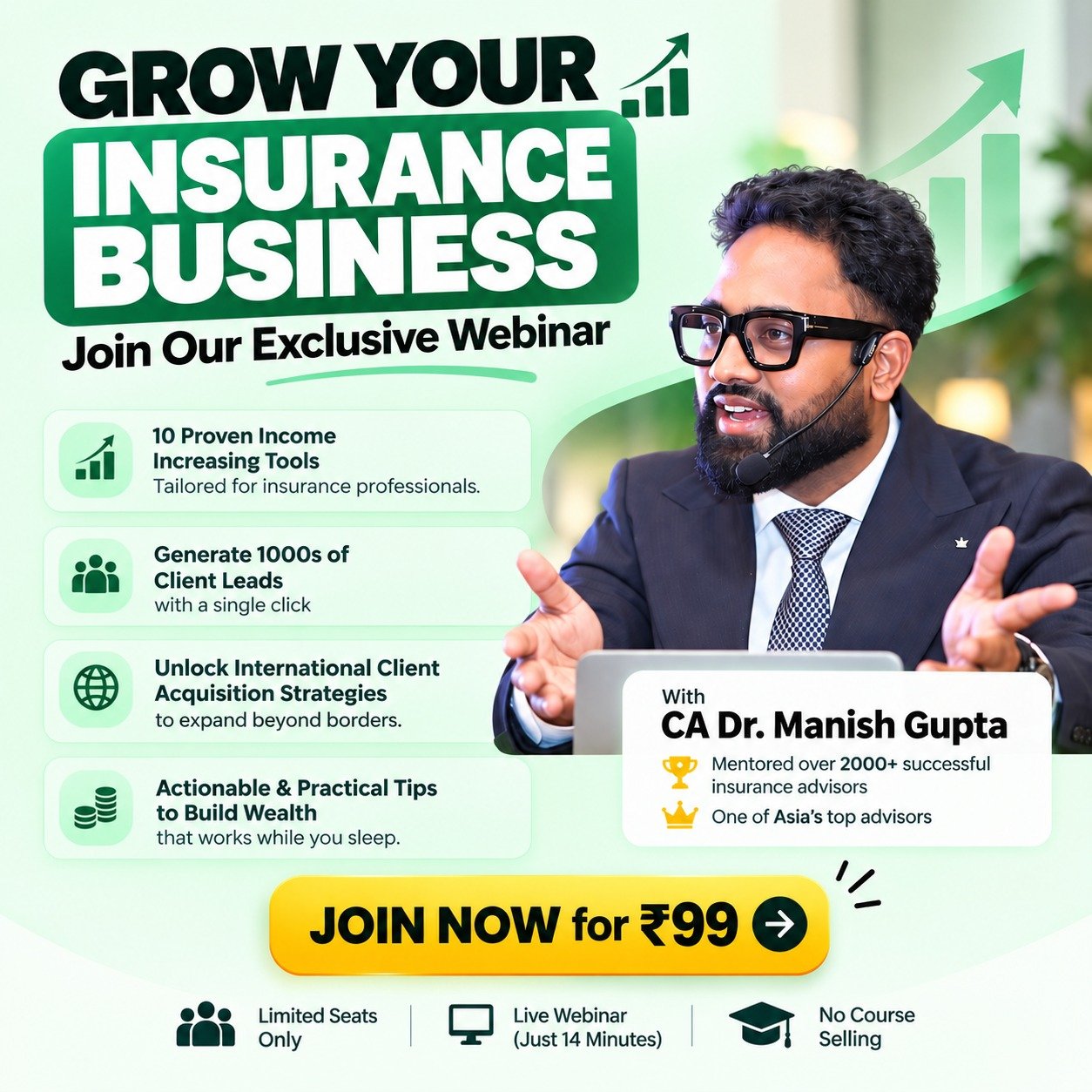 Grow your insurance business: webinar invitation with CA Dr. Manish Gupta